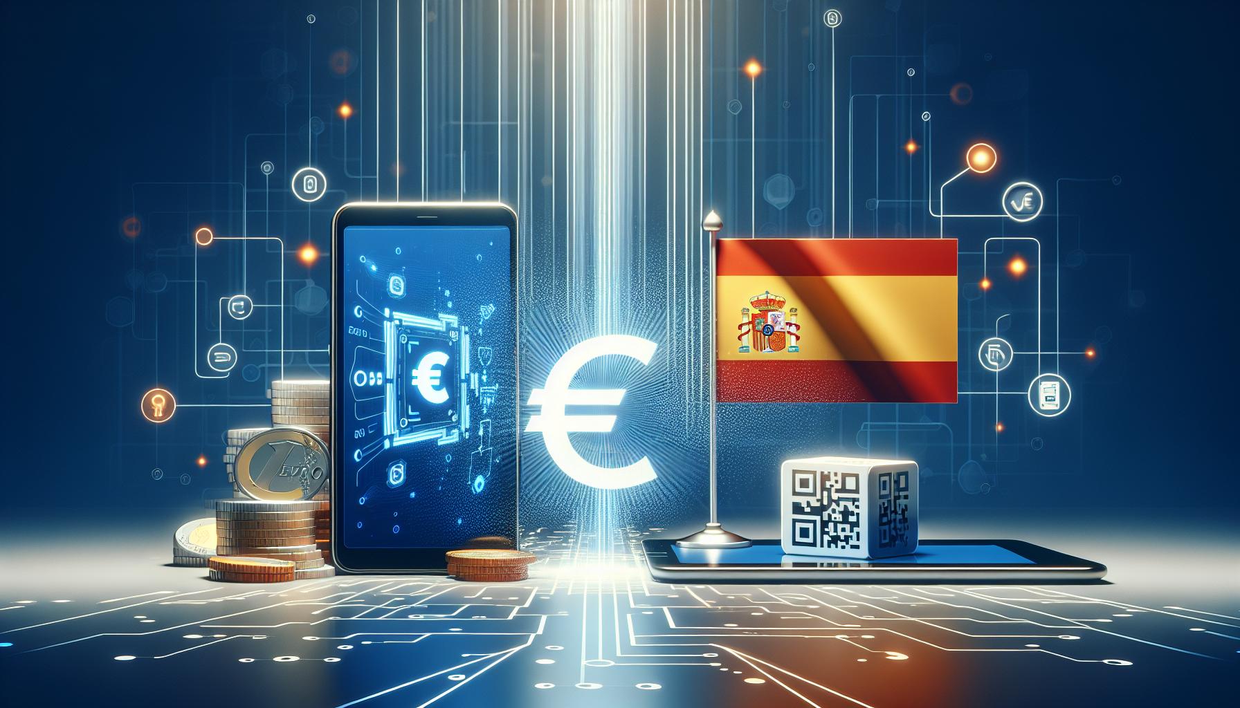 Ilustración digital de factura electrónica obligatoria en España, con código QR y calendario 2025-2026.